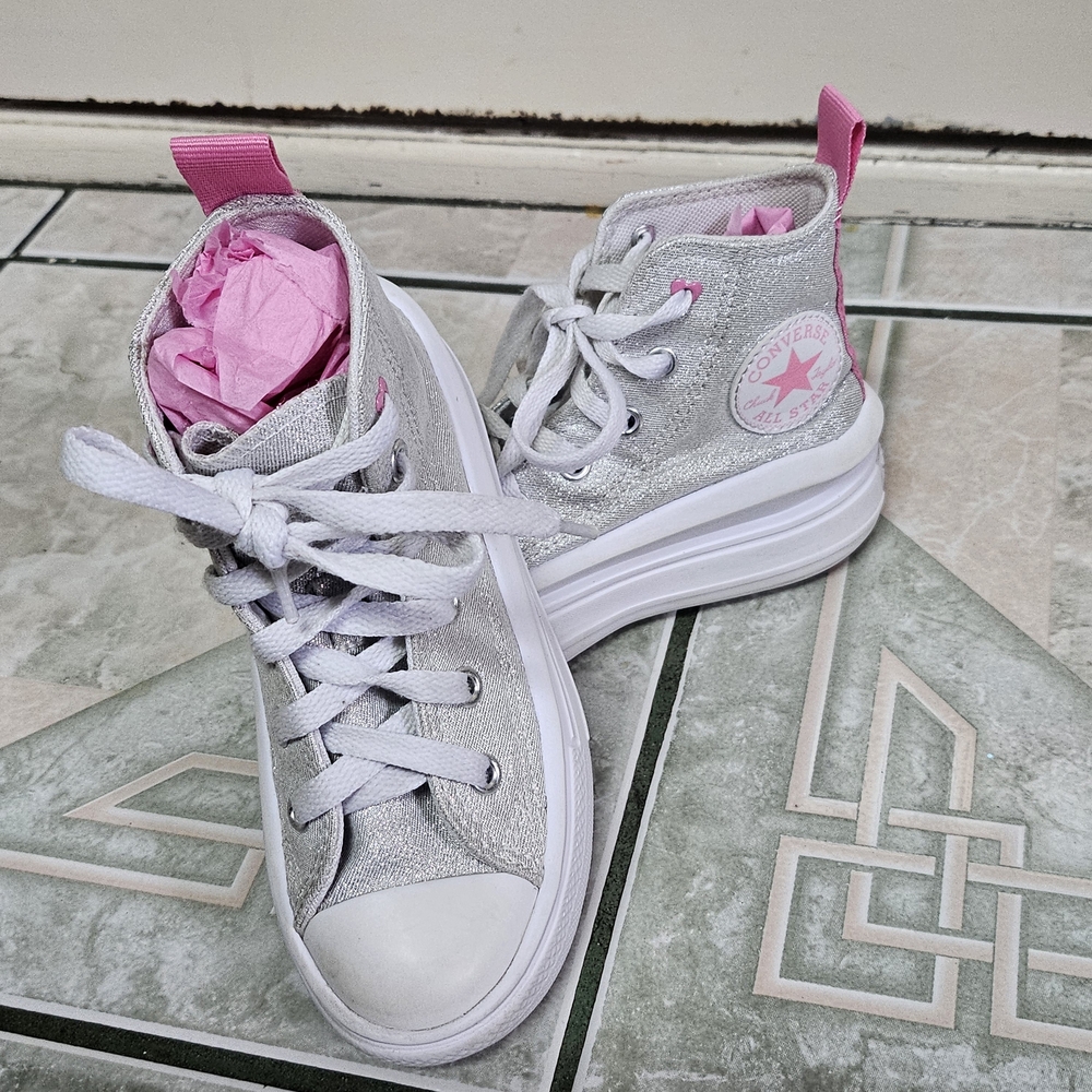 Converse Kids High-Top Sneakers - Silver and Pink